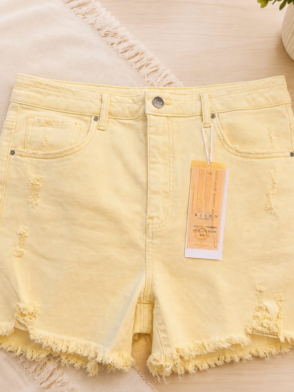 Risen 2XL Pale Yellow Distressed Denim Shorts-Summer Must-Have!